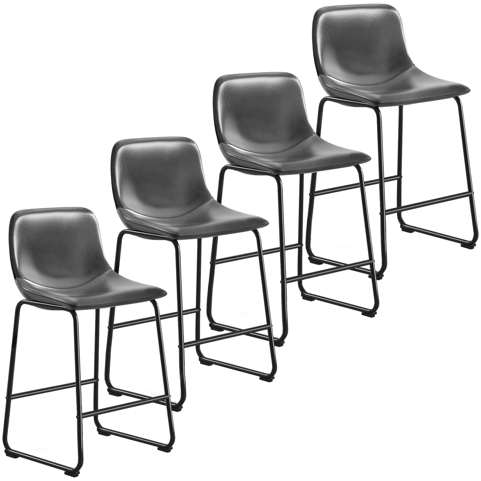 TAVR Furniture Faux Leather Counter Height Stools Armless Island Chairs Set of 4 with Backs Hold up to 500 lbs for Home Kitchen 
