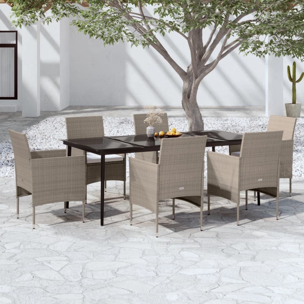 vidaXL Patio Dining Set 7 Piece with Cushions Garden Outdoor Terrace Balcony Backyard Dining Dinner Dinette Table and Chair Furniture Beige and Black