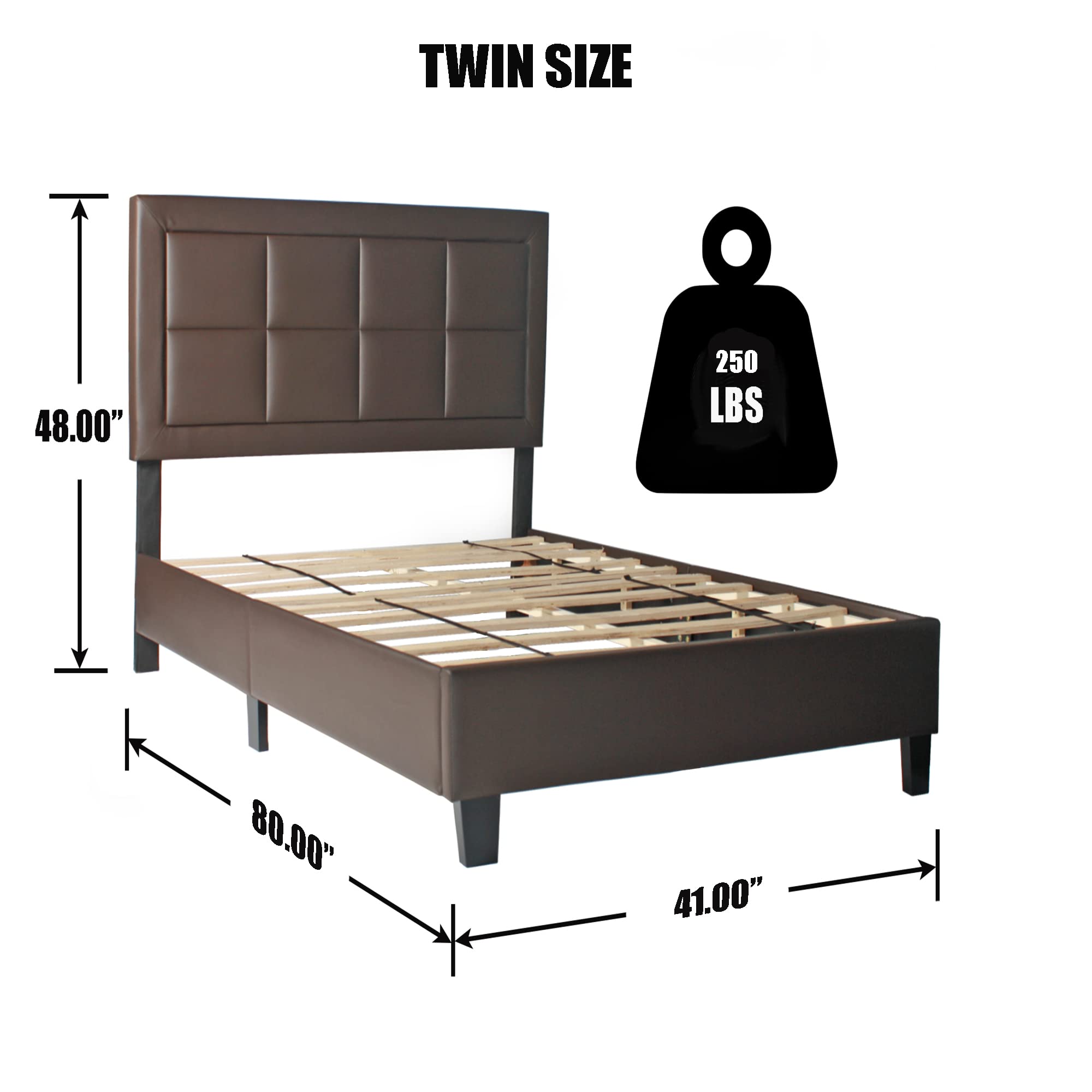 Better Home Products Elegant Faux Leather Upholstered Panel Bed Frame with Headboard & Wooden Slates, White, Twin