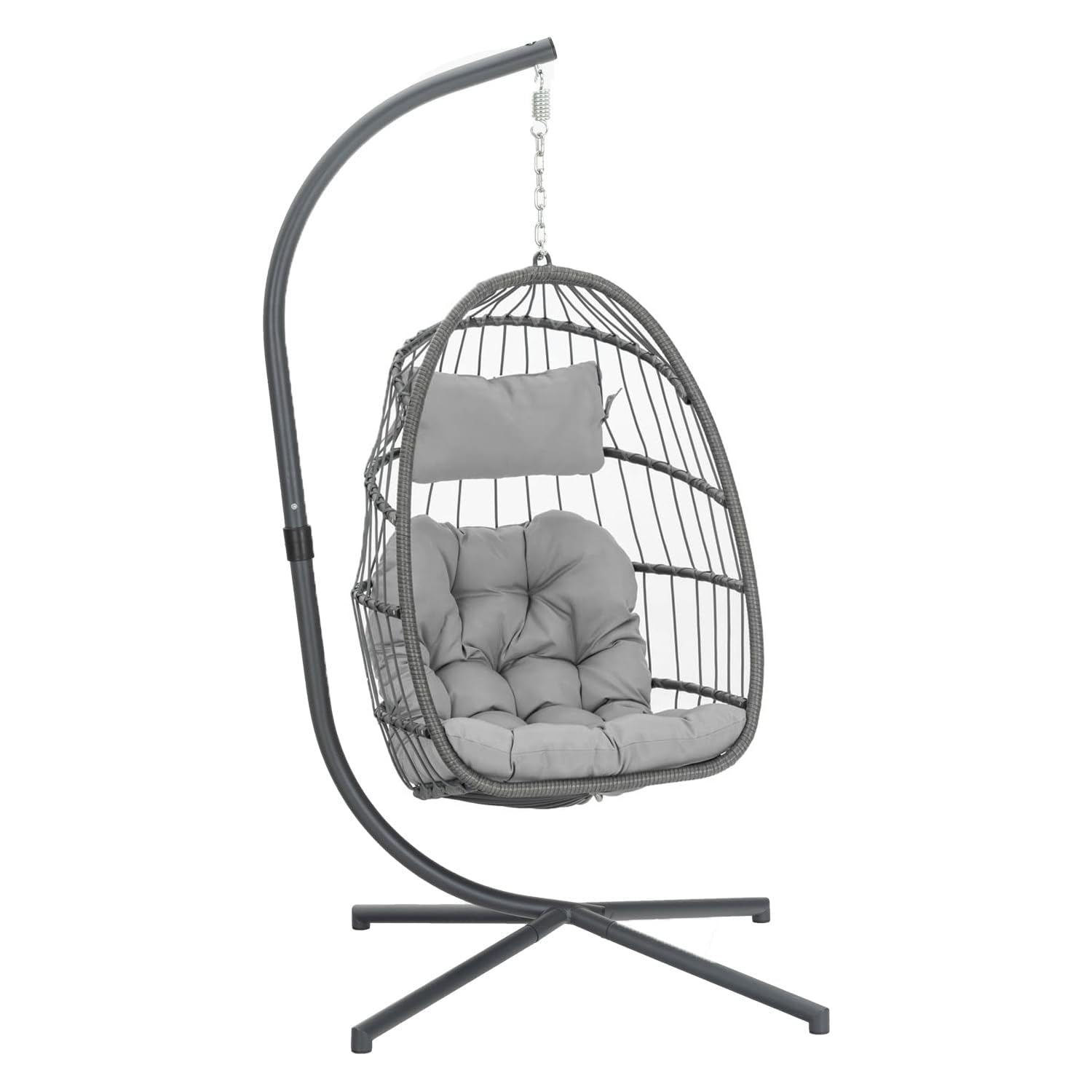 Yechen Egg Swing Chair With Stand, Rattan Wicker Hanging Egg Chair For Indoor Outdoor Bedroom Patio Hanging Basket Chair Hammock Chair With Aluminum Steel Frame, Uv Resistant Cushion 350Lbs Capacity