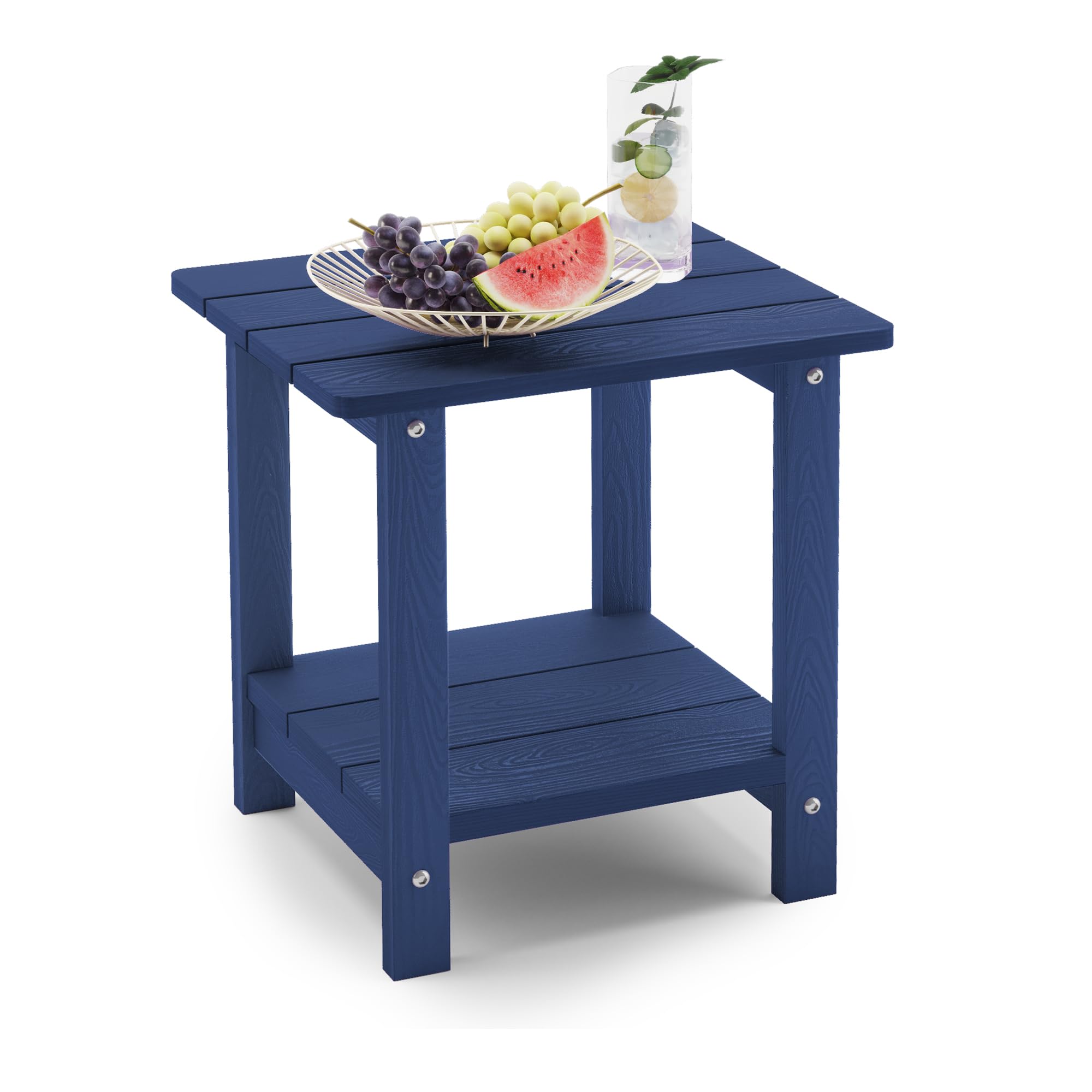 Lue Bona Adirondack Outdoor Side Table, 2-Tier Navy Hdps Patio End Table Weather Resistant, Morden Side Table For Patio, Pool, Porch