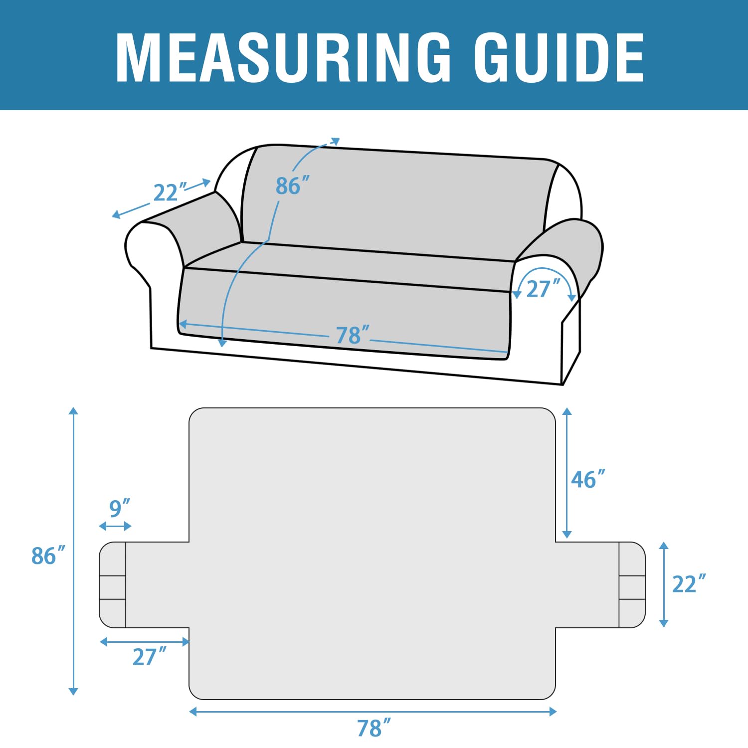 H.Versailtex 100% Waterproof Sofa Covers For 3 Cushion Couch Modern Sofa Cover For Dogs Xl Couch Covers For Oversized Sofa With Elastic Straps (Oversized Sofa, Smoke Blue/Beige)
