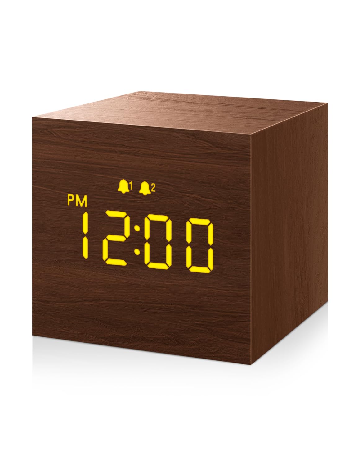 JALL Digital Alarm Clock, with Wooden Electronic LED Time Display, 3 Alarm, 2.5-inch Cubic Small Mini Wood Made Electric Clocks 
