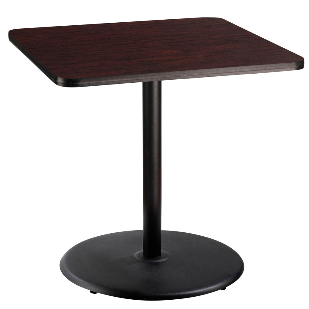 National Public Seating Nps 36&Quot; Square Cafe Table With Round Base, 36&Quot; Height, Particleboard Core/T-Mold, Mahogany Top, Black Frame