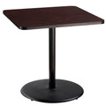 National Public Seating Nps 36&Quot; Square Cafe Table With Round Base, 36&Quot; Height, Particleboard Core/T-Mold, Mahogany Top, Black Frame