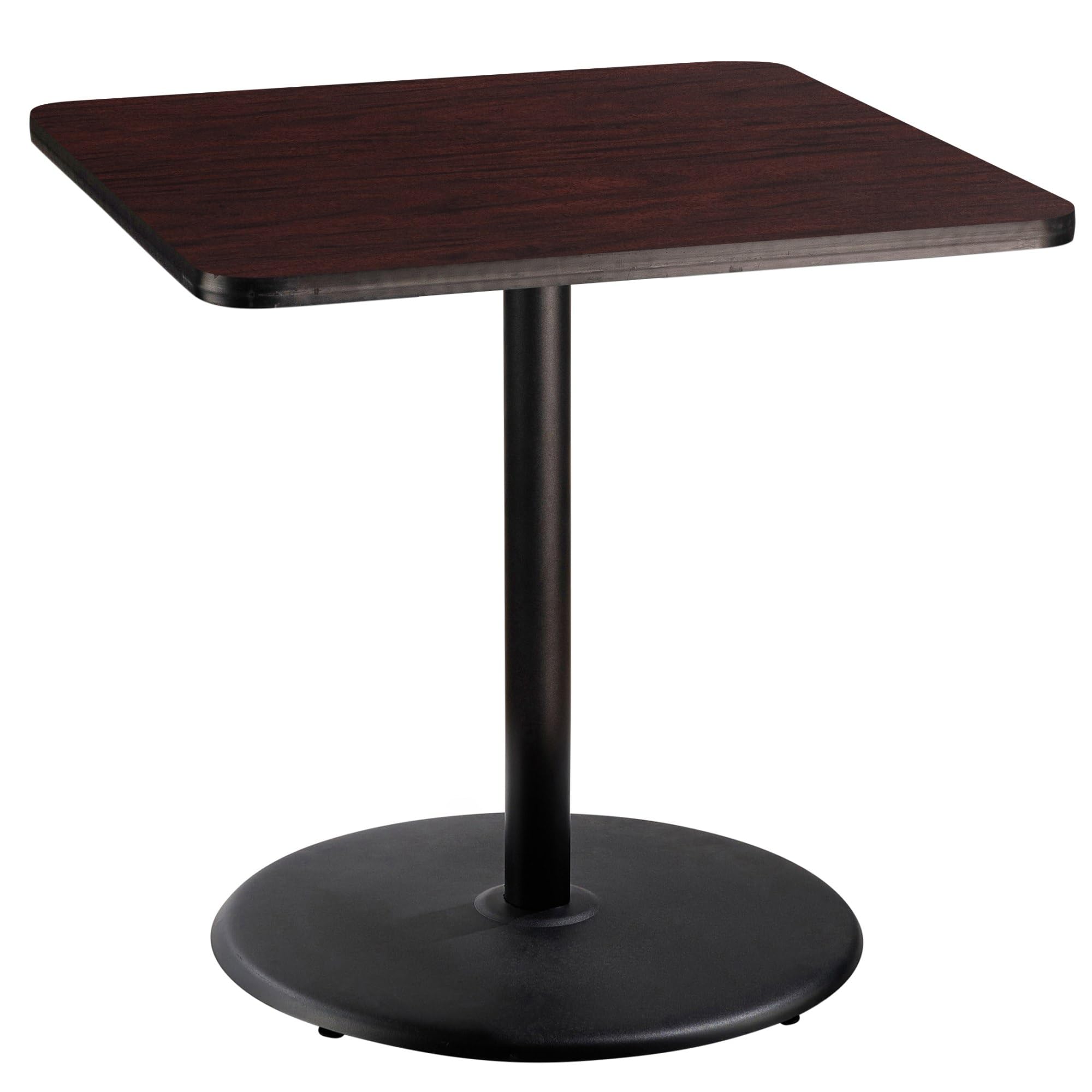 National Public Seating Nps 36&Quot; Square Cafe Table With Round Base, 36&Quot; Height, Particleboard Core/T-Mold, Mahogany Top, Black Frame