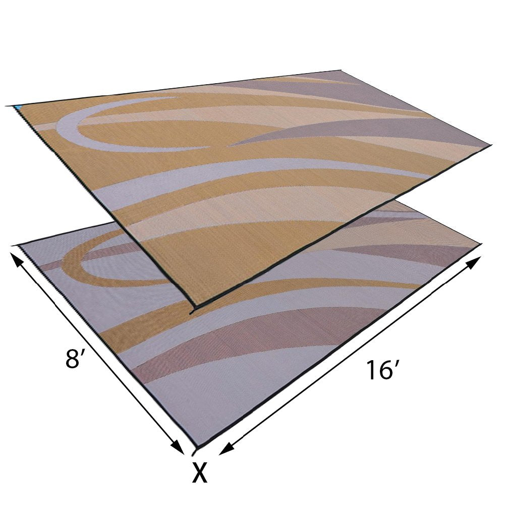 Ming'S Mark Gb7 Stylish Camping Reversible Graphic Patio Mat - 8' X 16', Brown/Gold