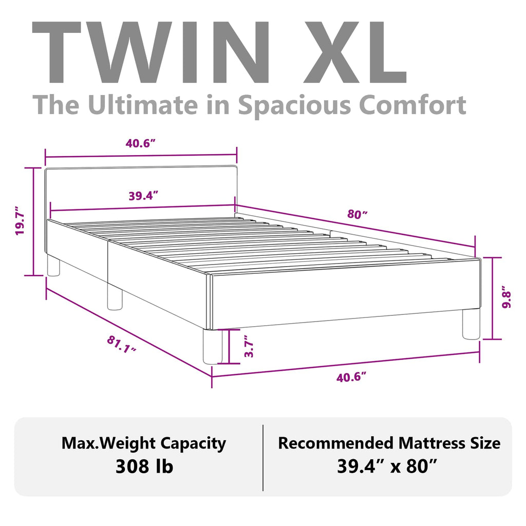 vidaXL Faux Leather Bed Frame Platform Bed , Scandinavian Style/Slats Support/No Box Spring Needed/Without Mattress/Easy Assembly, Black Twin XL Bed