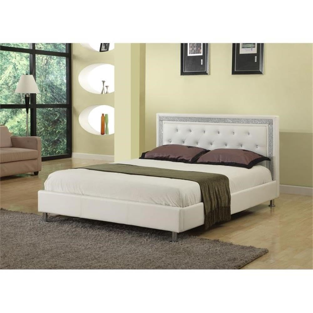Best Master Furniture Bria Faux Leather Platform Bed, Queen, White