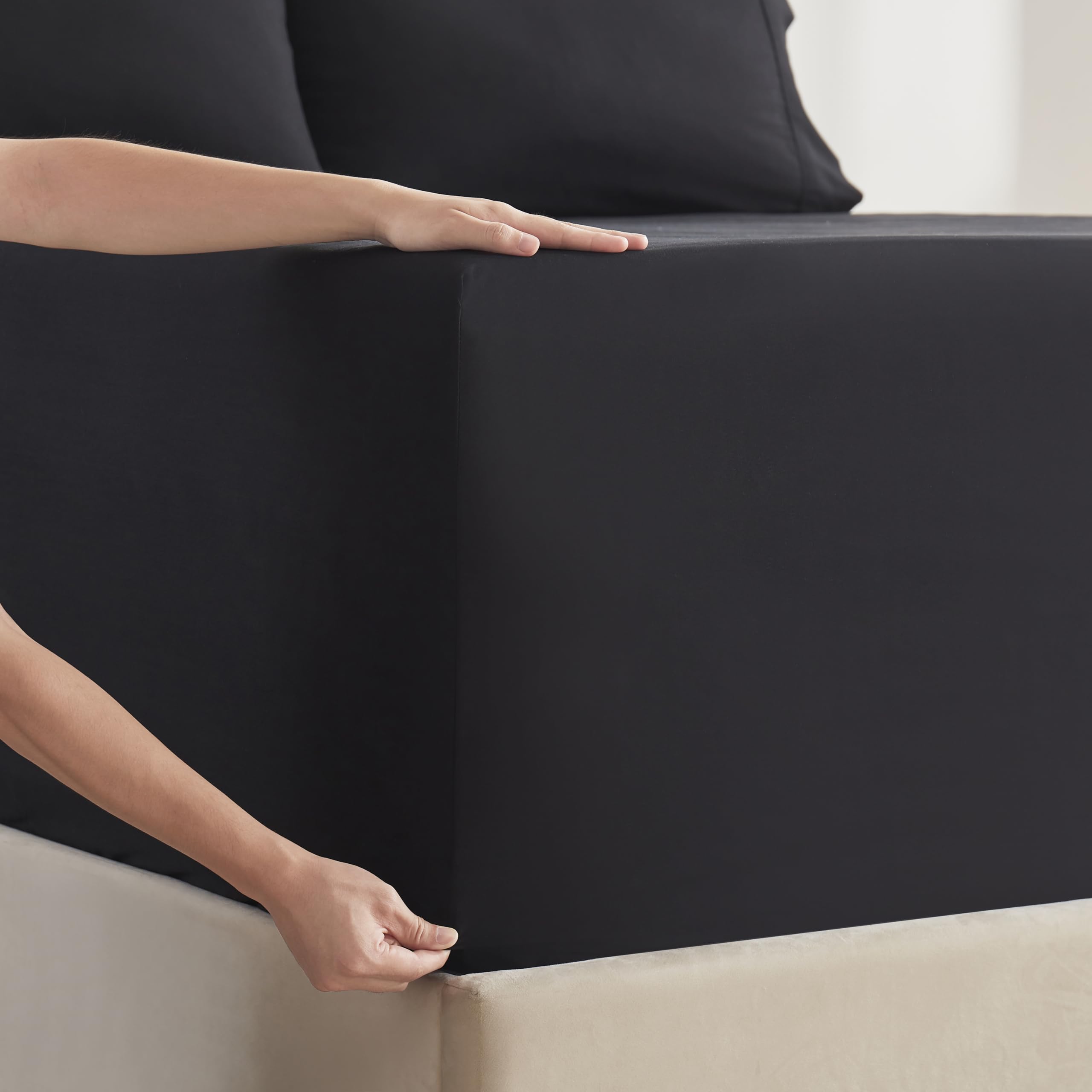 Nestl Extra Deep Pocket Split King Sheet Set - 7 Pc Soft Microfiber Split King Sheet Sets Deep Pocket - Fade Resistant Bedding Sheets & Pillowcases - Split King, Black