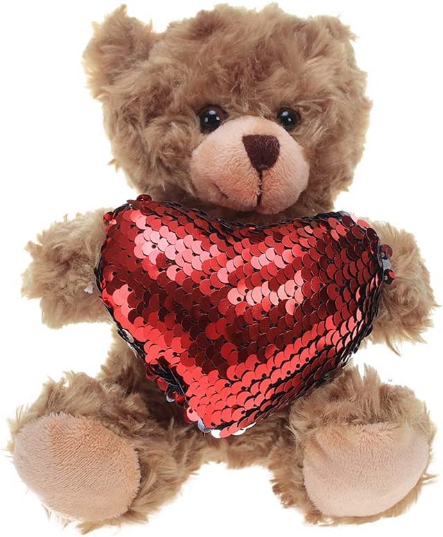 Made By Aliens Plush Stuffed Animal Mocha Heart Bear - Love You Bears- Toy For Kids & Adults Valentine'S Day - Embroidered Heart
