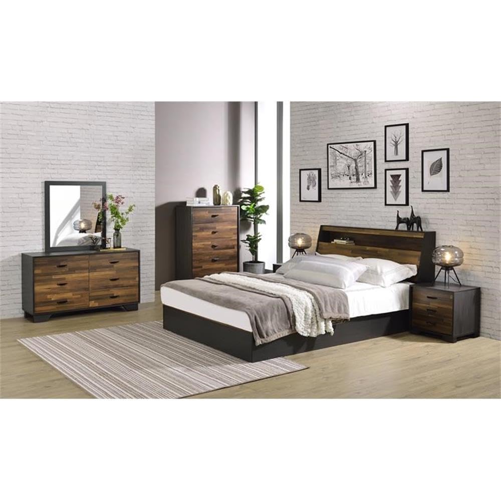 Acme Eloy Wooden Nightstand With 3 Storage Drawers In Walnut And Espresso