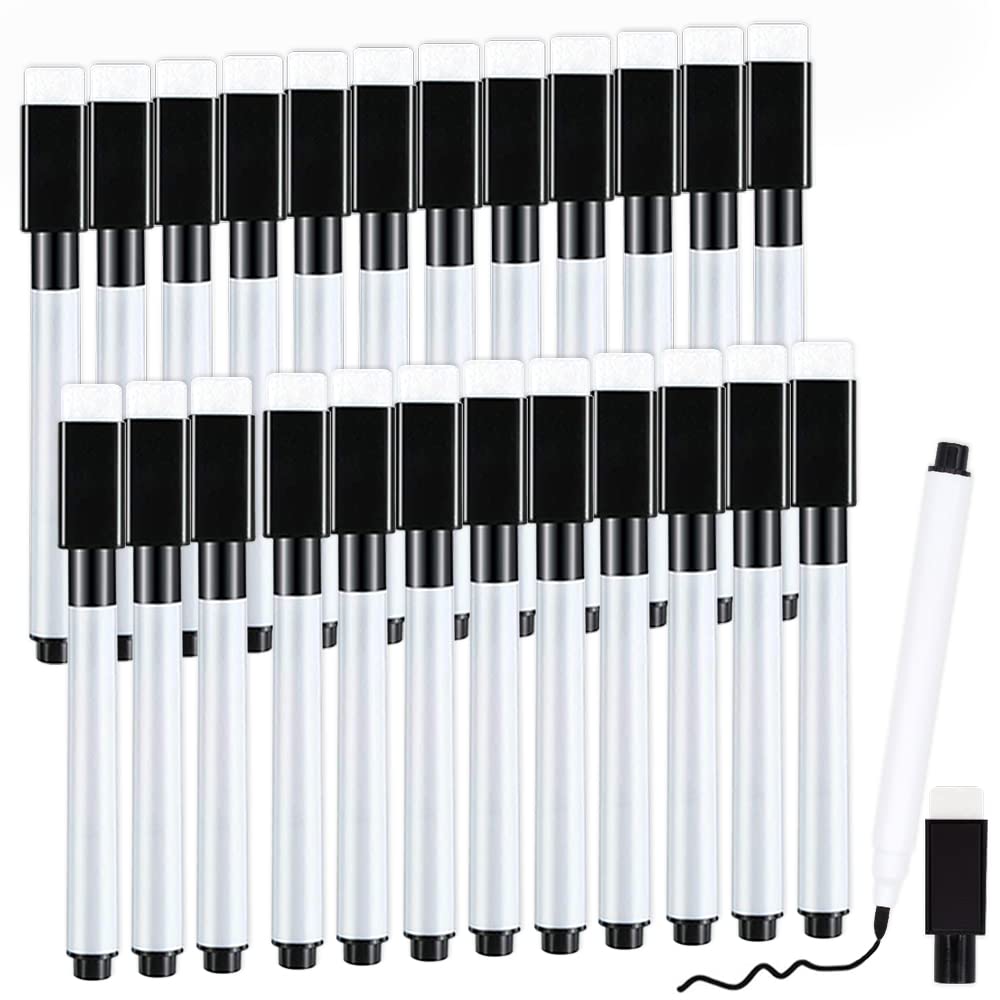 Reton 25 Pcs Magnetic Dry Wipe White Board Markers Pens, Dry Erase Marker With Eraser Cap, 4.5 In Mini Markers With Fine Tip For
