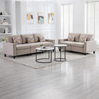 Lilola Home Nolan Beige Linen Fabric Sofa and Loveseat Living Room Set with Pillows and Interchangeable Legs