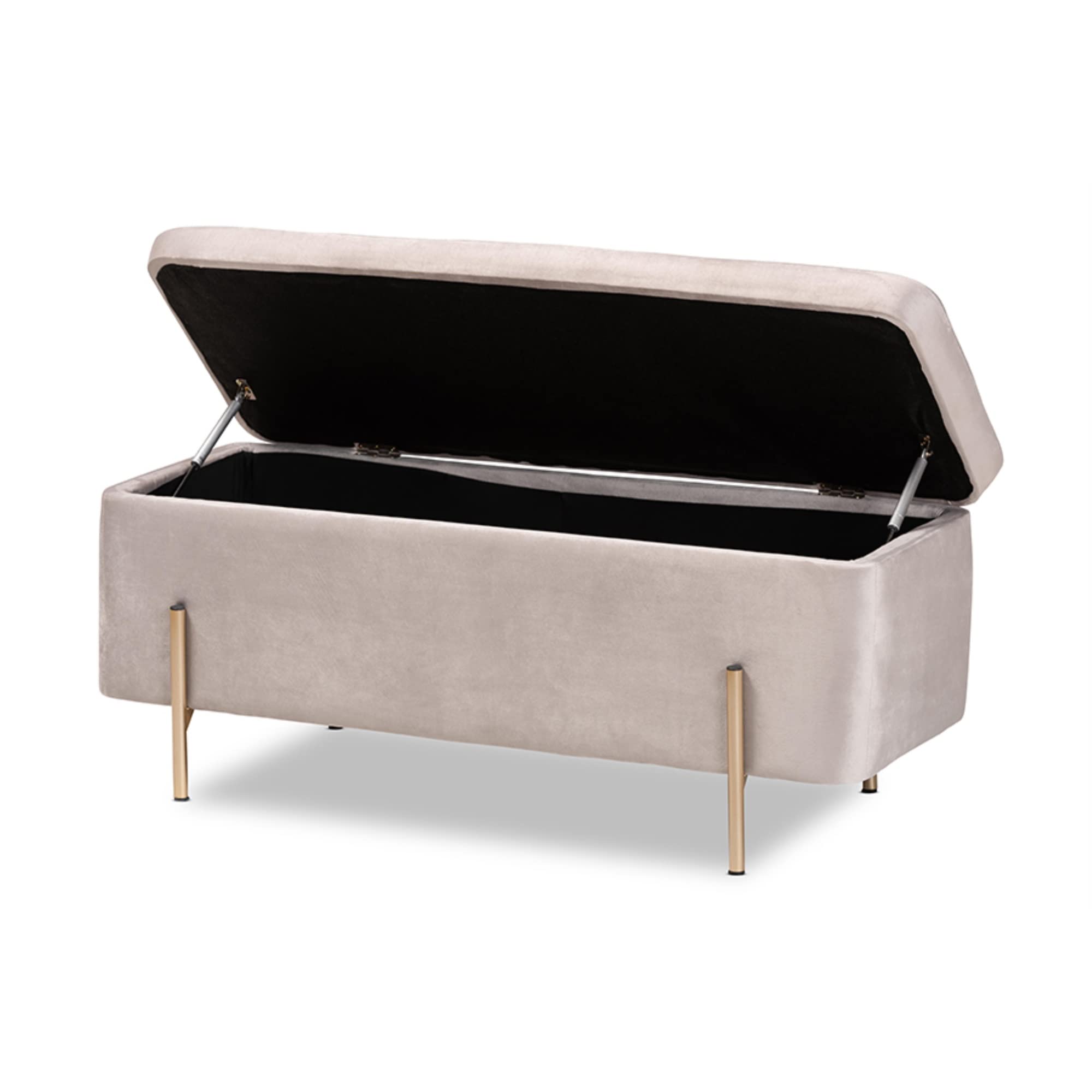 Baxton Studio Rockwell Contemporary Glam and Luxe Grey Velvet Fabric Upholstered and Gold Finished Metal Storage Bench, Grey/Gold