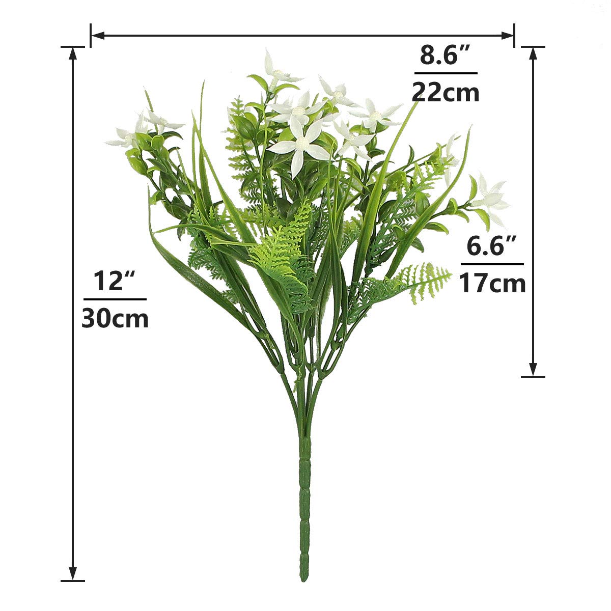 6Pcs Artificial Uv Resistant Flowers Outdoor Fake Plants Flowers Star Jasmine White Greenery Plastic Flowers Farmhouse Plants Sh