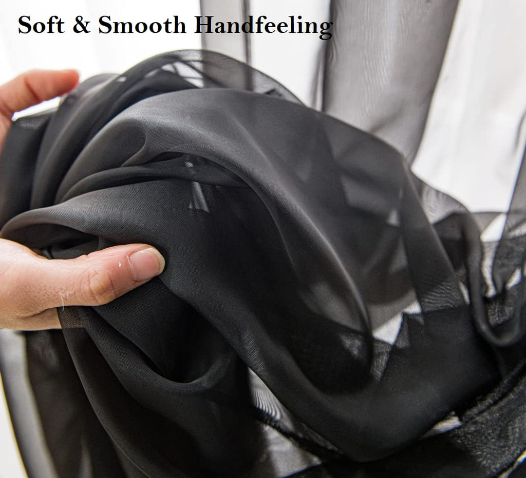 Pi Black Sheer Curtains 45 Inch Length,Voile Short Window Curtains For Kitchen/Bathroom Rod Pocket 2 Panels (Black,W52Xl45)