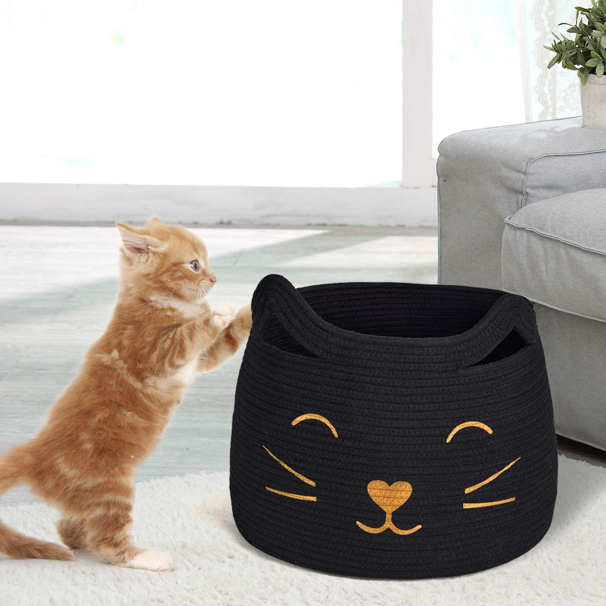 Hichen Large Woven Cotton Rope Storage Basket, Baby Laundry Basket Organizer For Toys, Blanket, Clothes, Towels, Gifts | Pet Gif