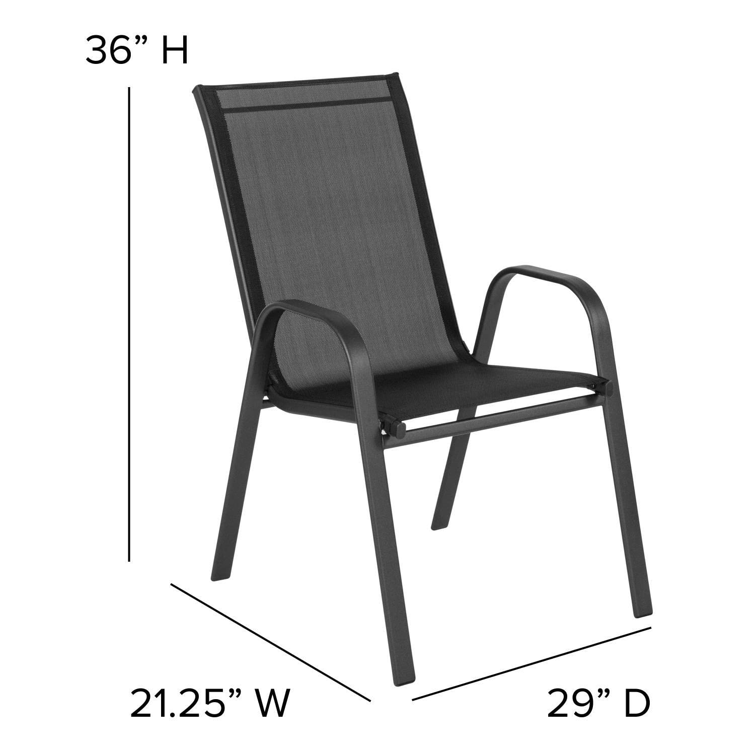 Flash Furniture 2 Flex Comfort Stack Chairs, 23.5" Square Tempered Glass Patio Table, Black