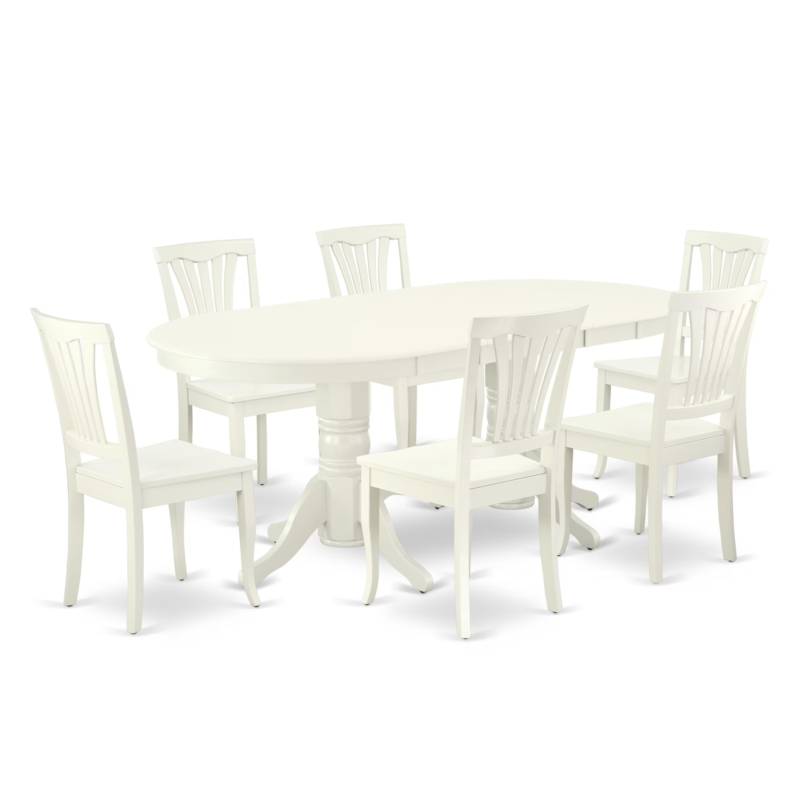 East West Furniture Vaav7-Lwh-W 7 Piece Kitchen Table Set Consist Of An Oval Dining Table With Butterfly Leaf And 6 Dining Room Chairs, 40X76 Inch, Linen White