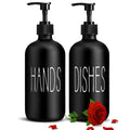 Store2508 Set of 2 Glass Hands & Dishes Liquid Soap Dispenser Set for Kitchen Sink Area Black