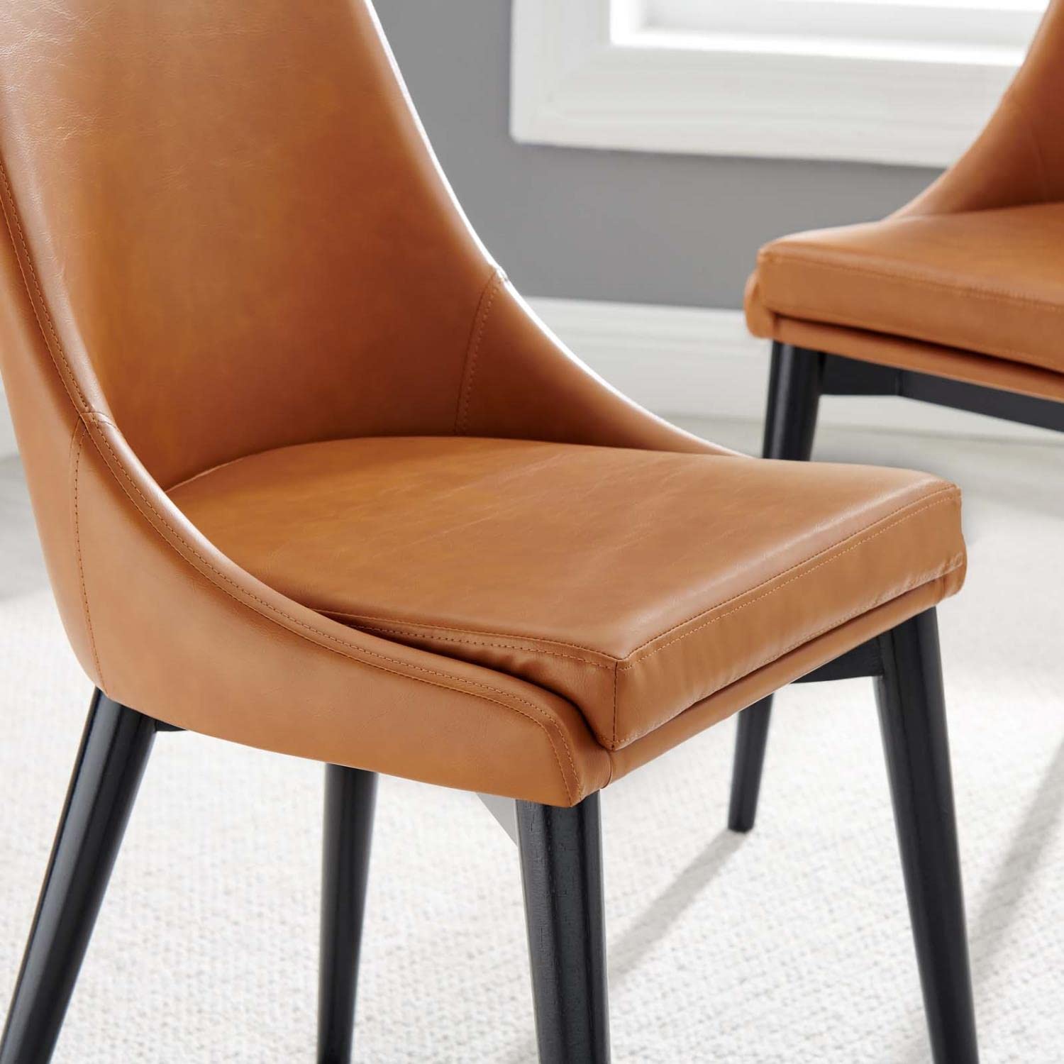 Modway Viscount Mid-Century Modern Faux Leather Upholstered, Dining Chair, Tan