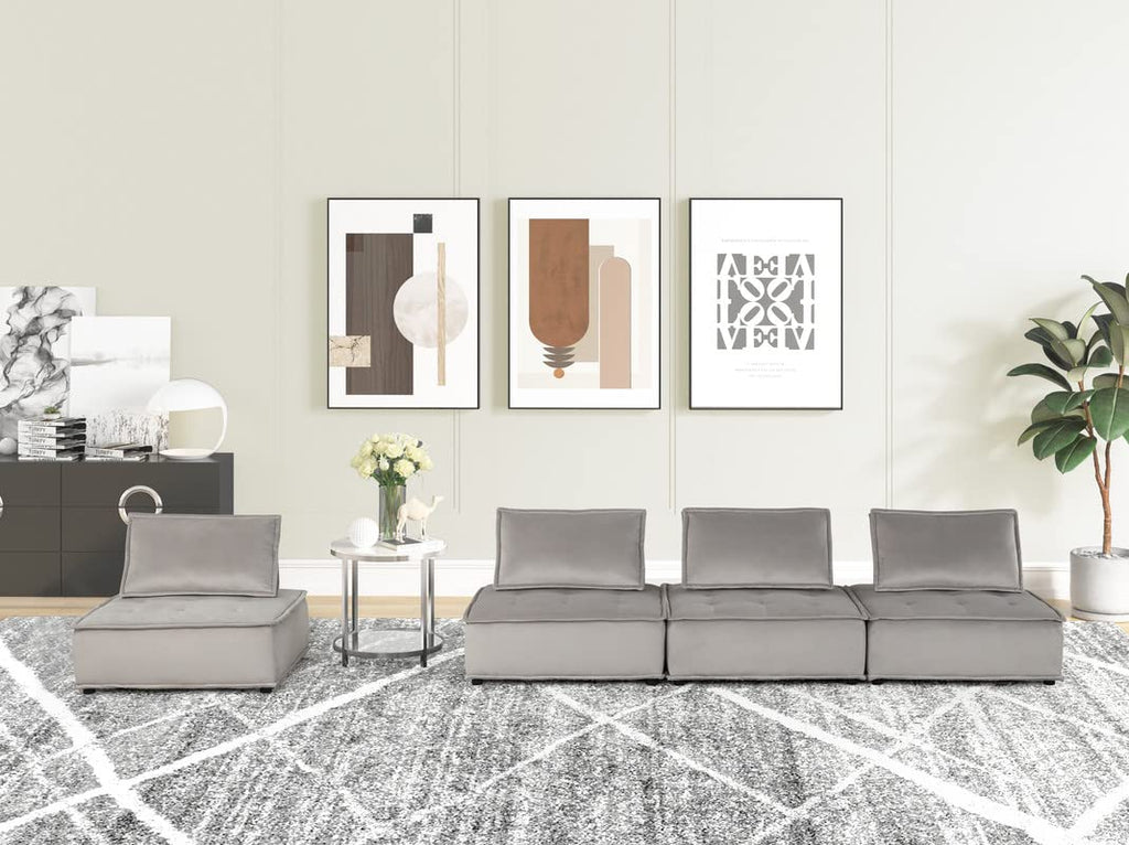 Lilola Home Anna Light Gray Velvet 4 Pc Modular Sofa