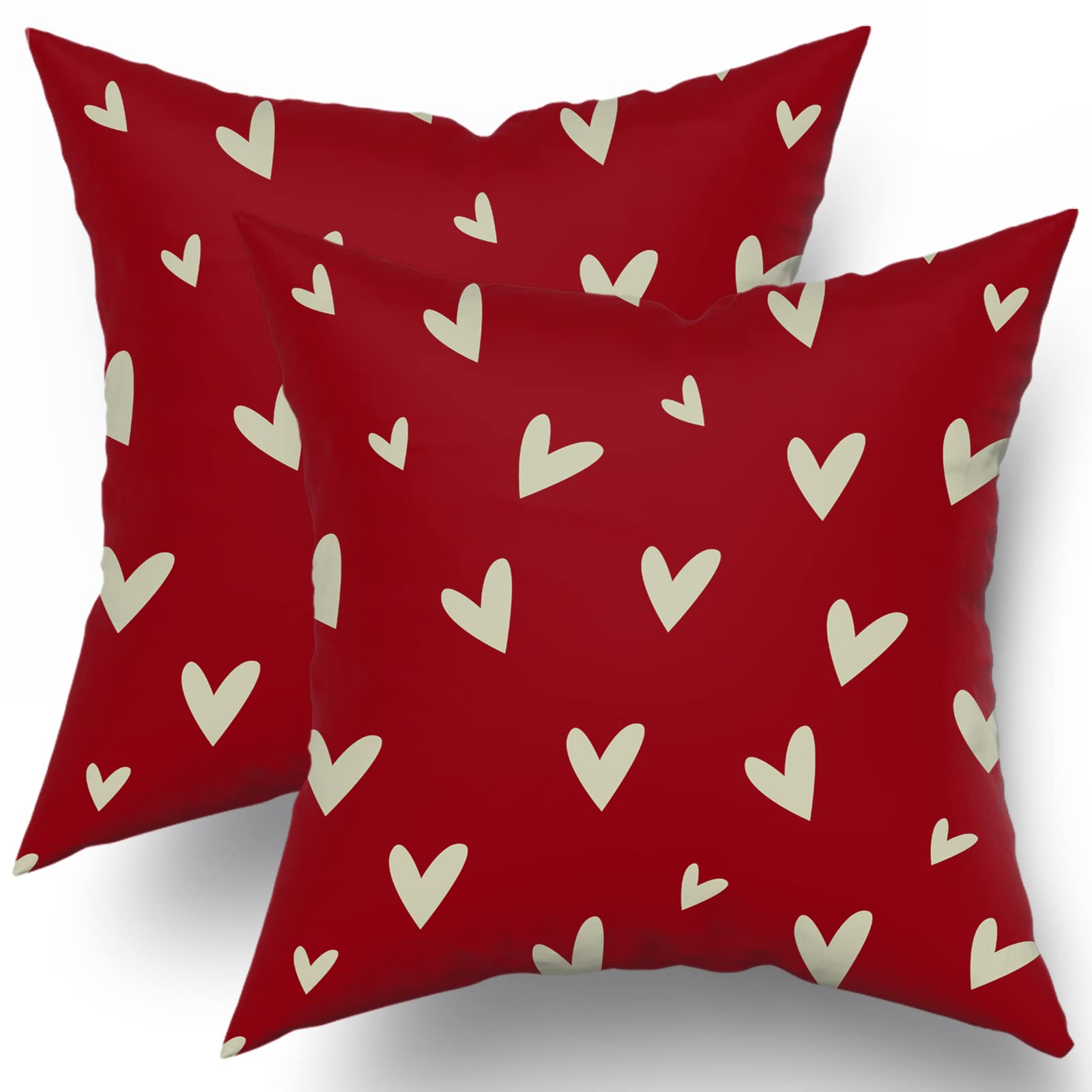 Valentines Day Pillow Covers 20X20 Set Of 2 Red Love Heart Holiday Decorative Throw Pillows Romantic Valentine Themed Gifts Pill