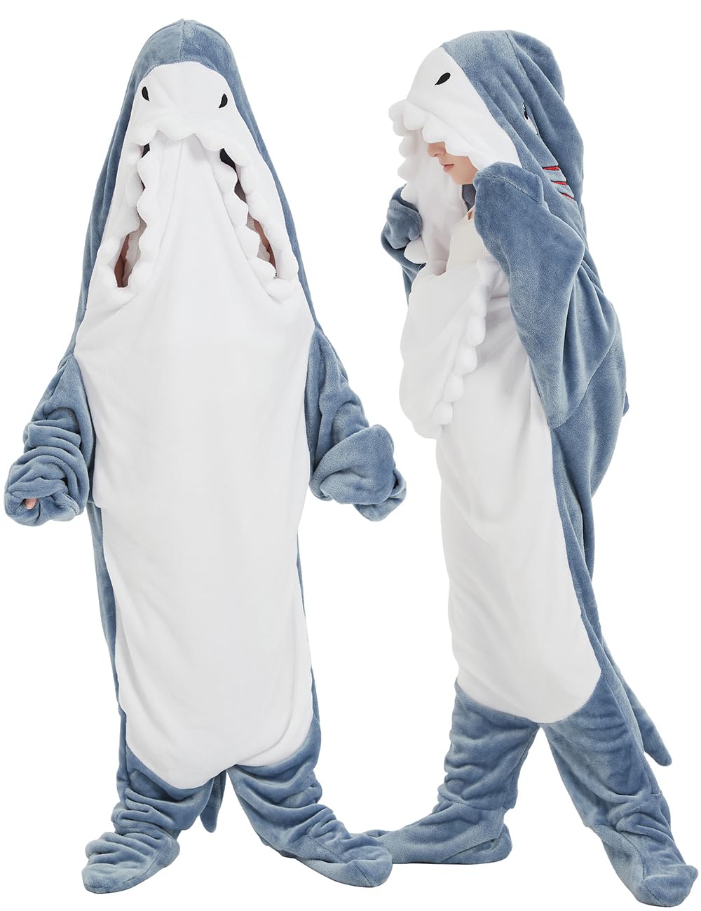 NAFLEAP Wearable Blanket Hoodie kids Shark Dinosaur Onesie Costume Gifts for Girls, Shark blue, 130
