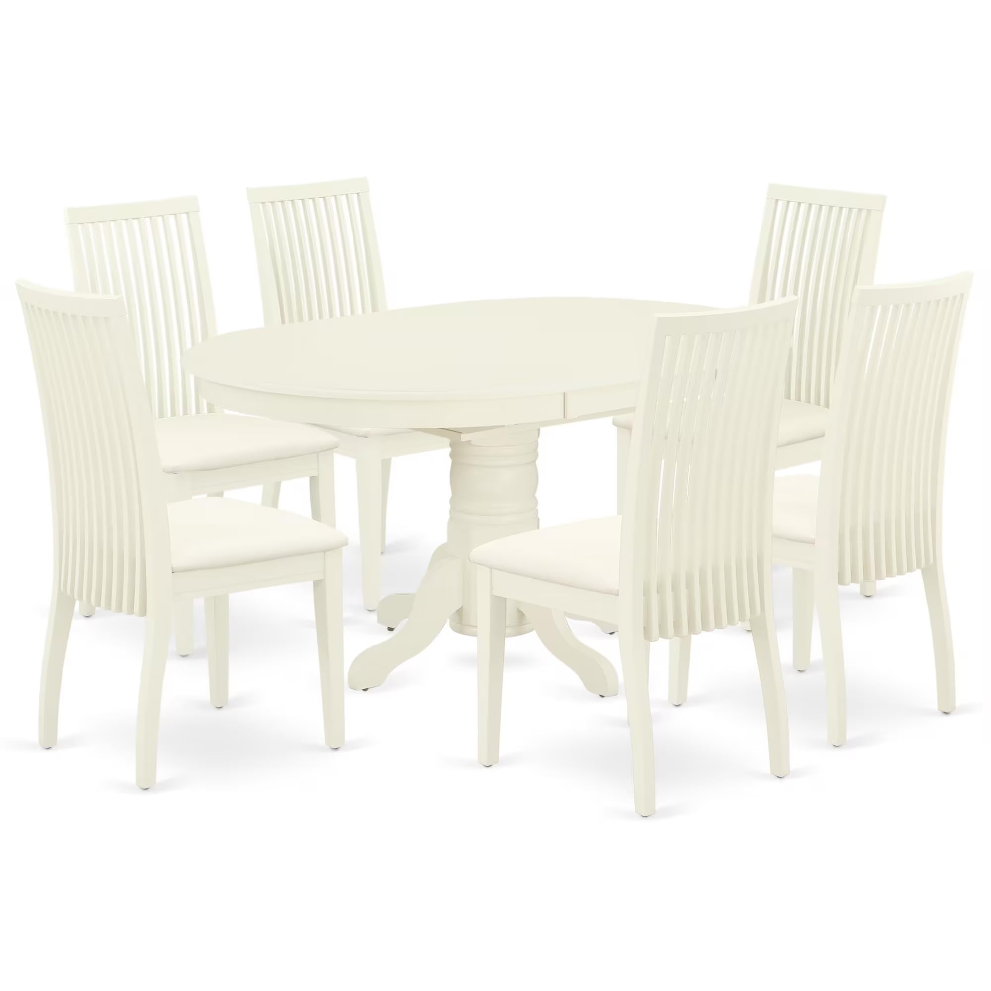 East West Furniture Avip7-Lwh-C 7 Piece Kitchen Table & Chairs Set Consist Of An Oval Dining Room Table With Butterfly Leaf And 6 Linen Fabric Upholstered Chairs, 42X60 Inch, Linen White