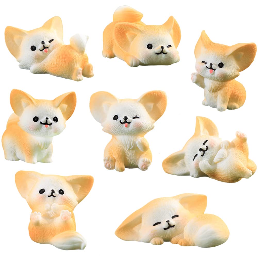 8 Pcs Mini Fox Animal Figures Toy Cake Toppers, Miniature Fox Figurines Fairy Garden Moss Landscape Diy Terrarium Crafts Ornamen