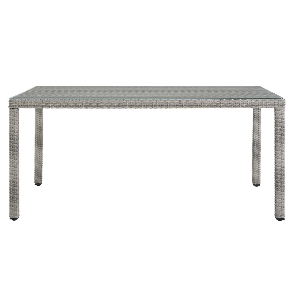 Modway Aura Wicker Rattan Glass Outdoor Patio 68" Rectangular Dining Table in Gray