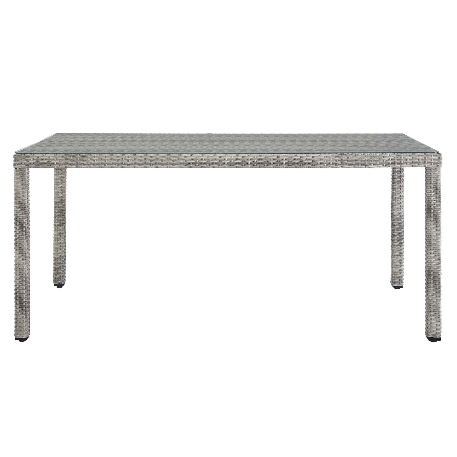 Modway Aura Wicker Rattan Glass Outdoor Patio 68" Rectangular Dining Table in Gray