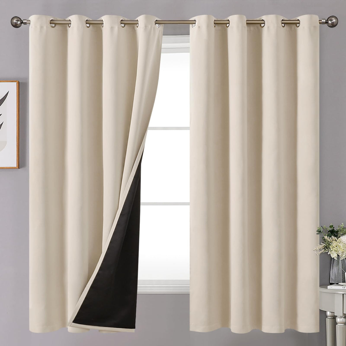 Youngstex 100% Blackout Curtains For Bedroom, Thick Full Room Darkening Thermal Insulated Window Drapes With Liner For Living Ro