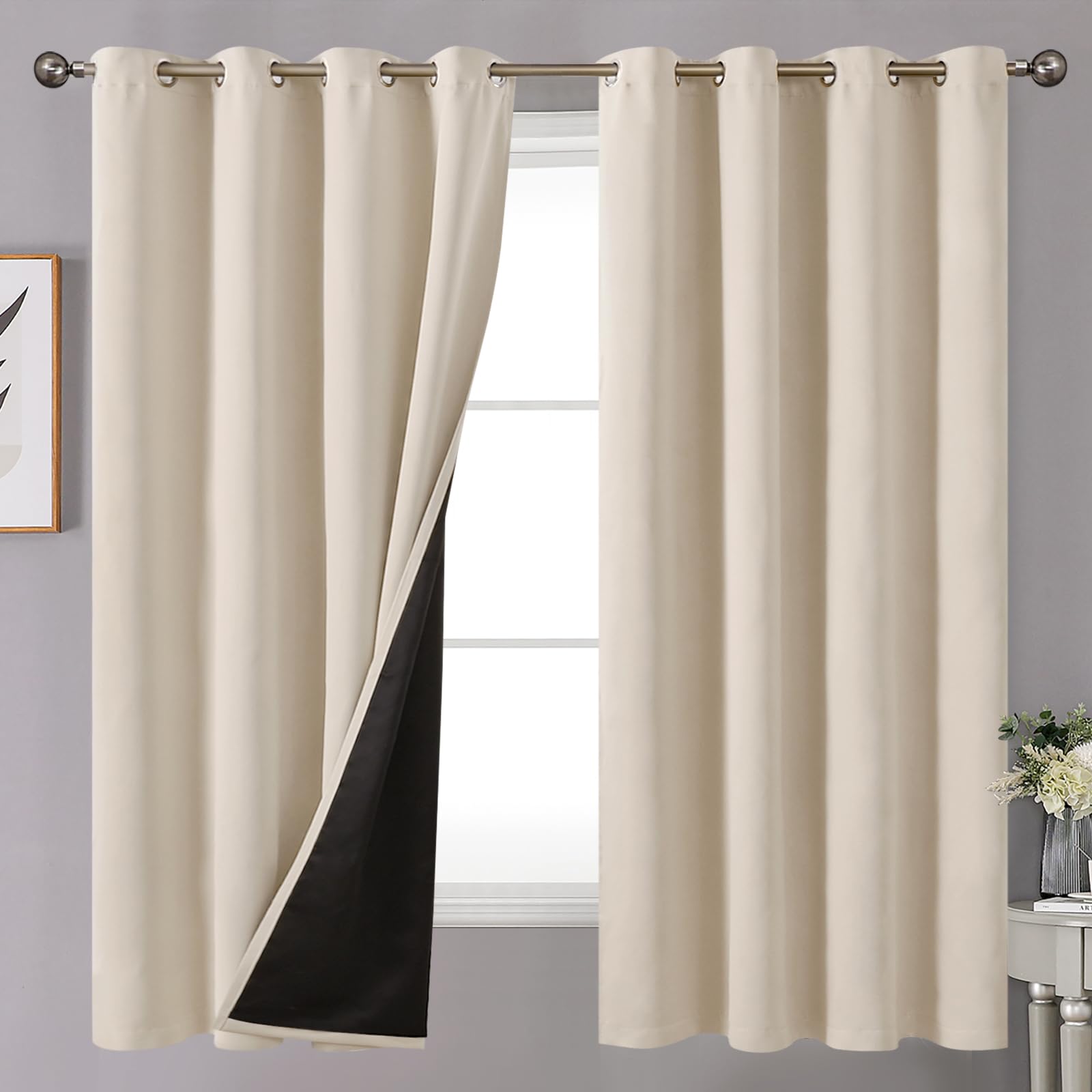 Youngstex 100% Blackout Curtains For Bedroom, Thick Full Room Darkening Thermal Insulated Window Drapes With Liner For Living Ro