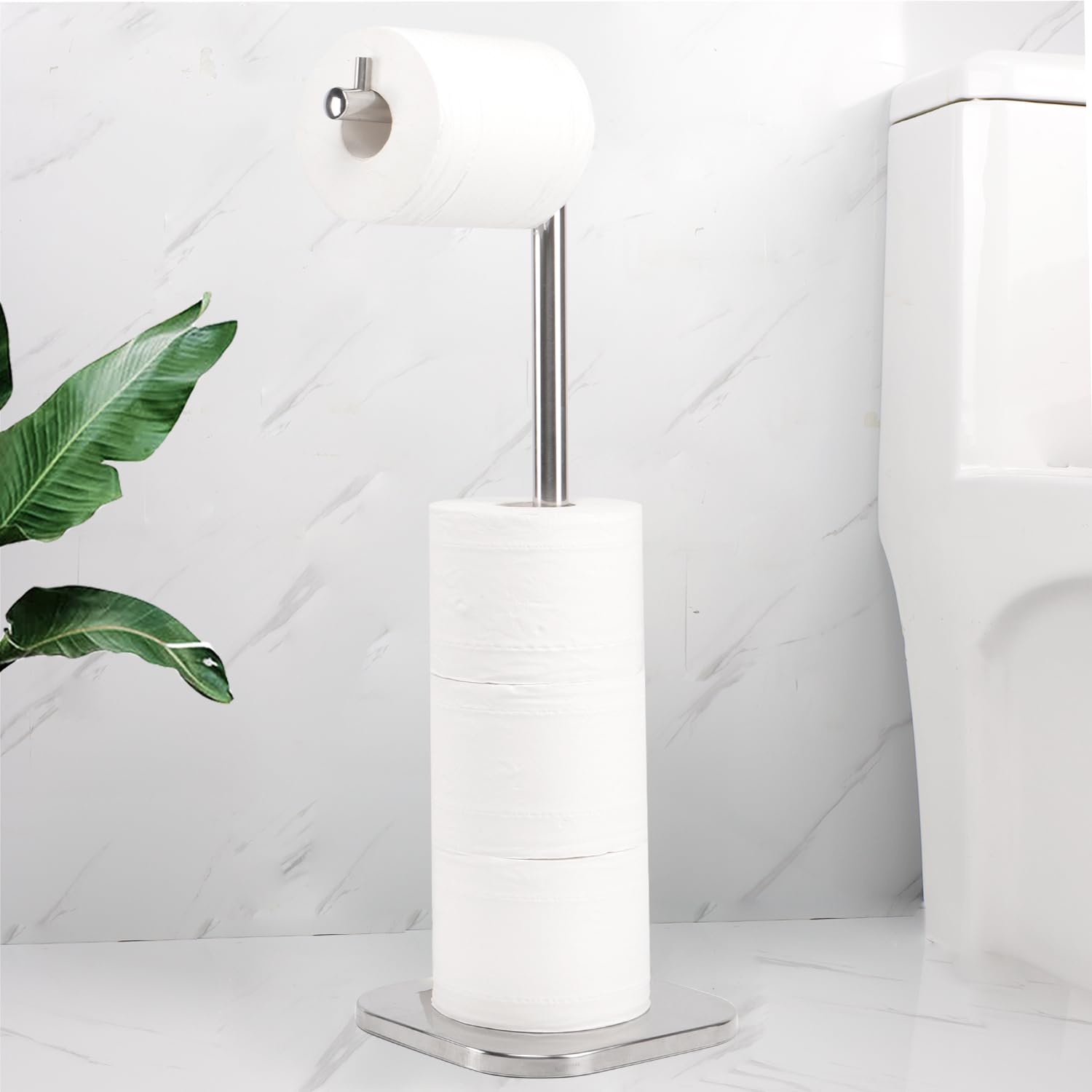 Vanloory Toilet Paper Holder Stand, Free Standing Tissue Paper Storage for Bathroom, Stainless Steel Toilet Paper Stand with Res