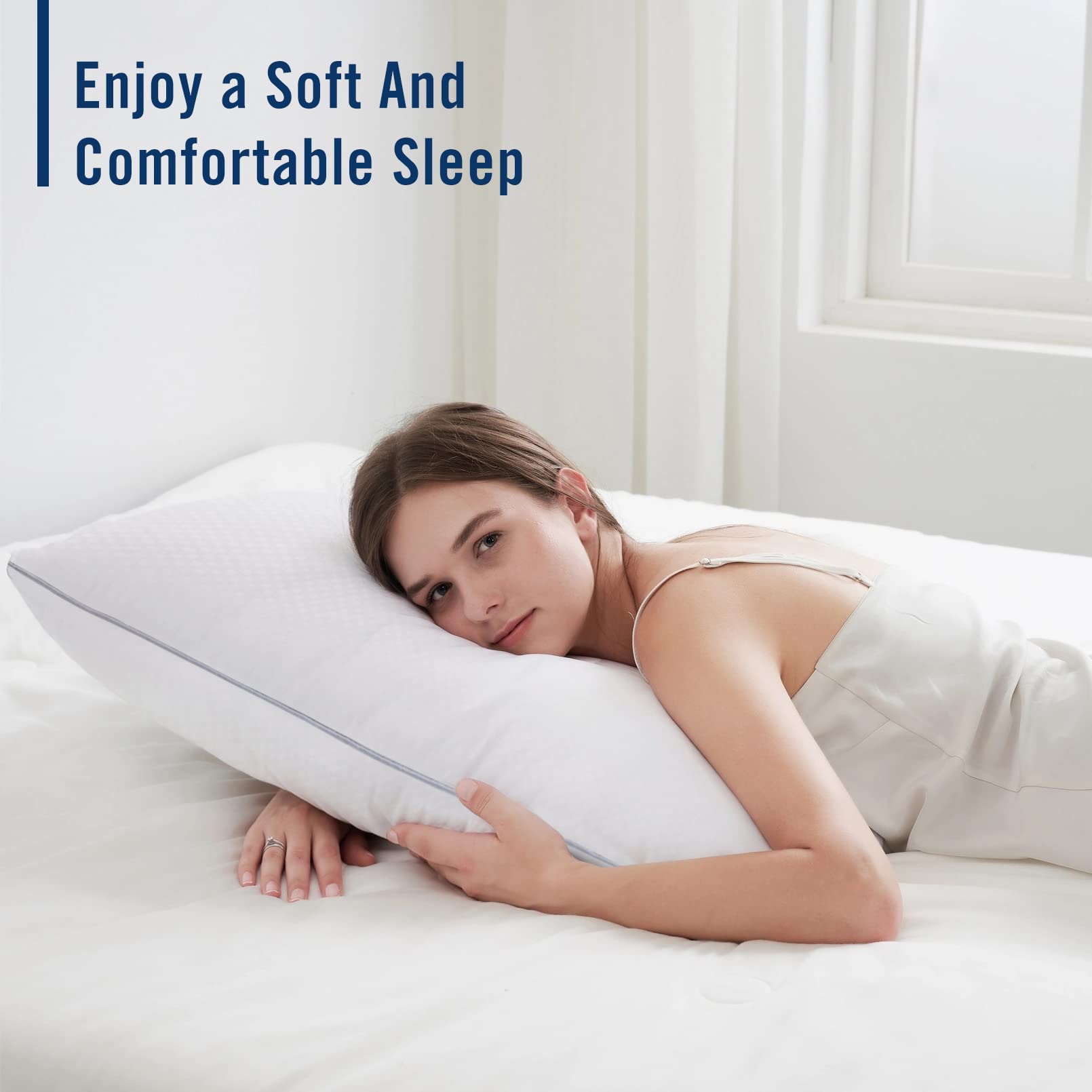 Bed Pillows For Sleeping 2 Pack, Standard Size Pillows Set Of 2,Down Alternative Filling, Pillow For Back, Stomach Or Side Sleep