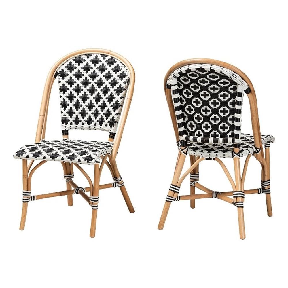 Baxton Studio Ambre Modern French Black and White Weaving Natural Rattan 2-Piece Bistro Chair Set