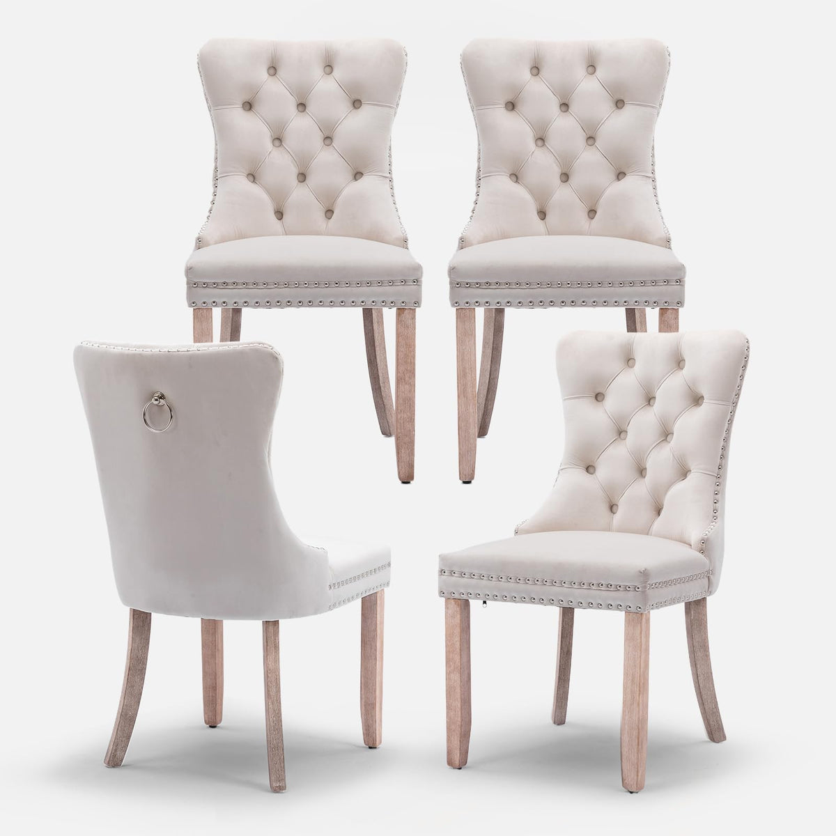 Soartalent Velvet Upholstered Dining Chairs Set Of 2, Modern Style Kitchen Side Chairs With Nailhead Trim And Wood Legs,Metal Pu