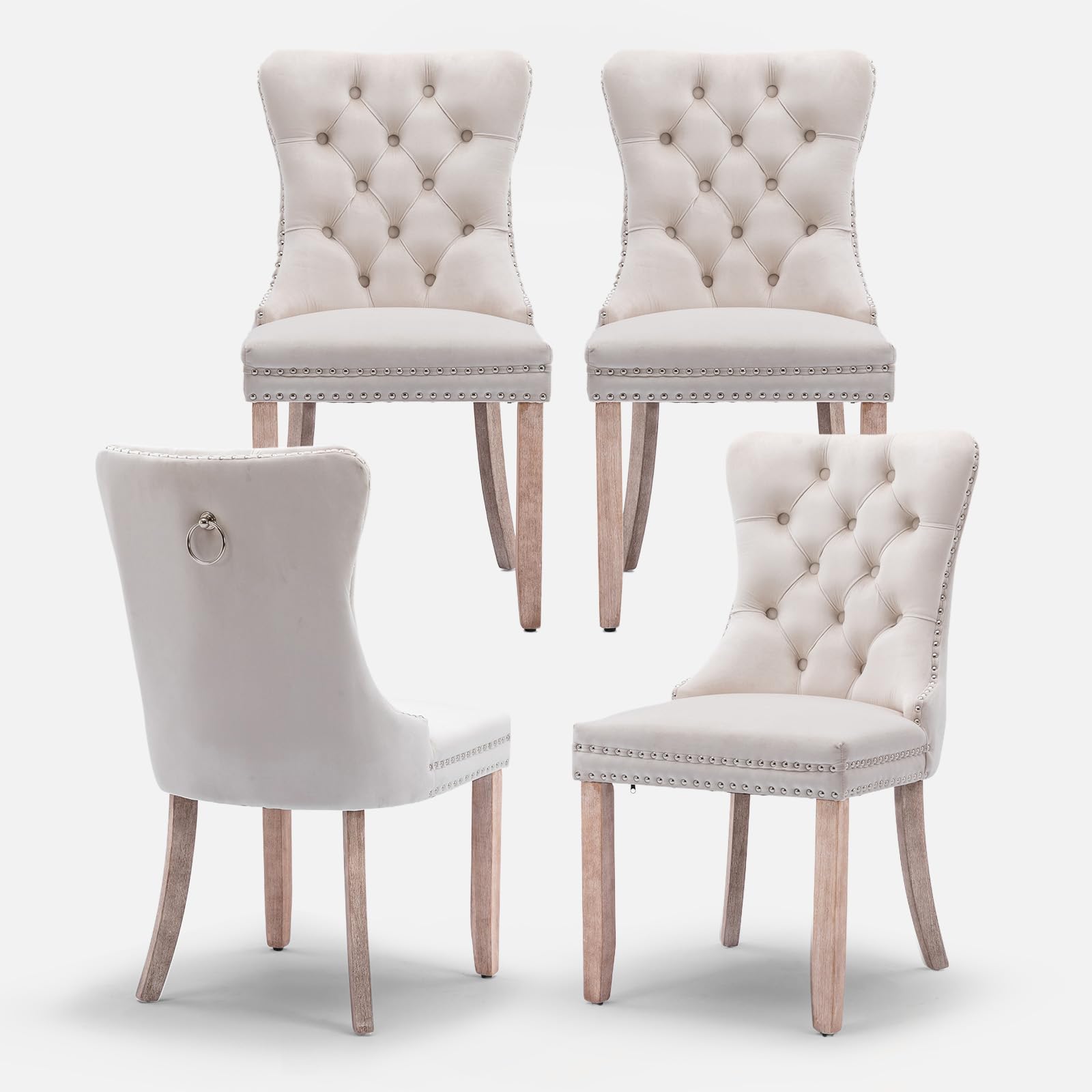 Soartalent Velvet Upholstered Dining Chairs Set Of 2, Modern Style Kitchen Side Chairs With Nailhead Trim And Wood Legs,Metal Pu