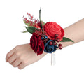 Lings Moment Burgundy and Navy Wrist Corsage for Wedding(Set of 6), Blue Prom Corsages Wristlet for Girls, Women, Mothers, Brid