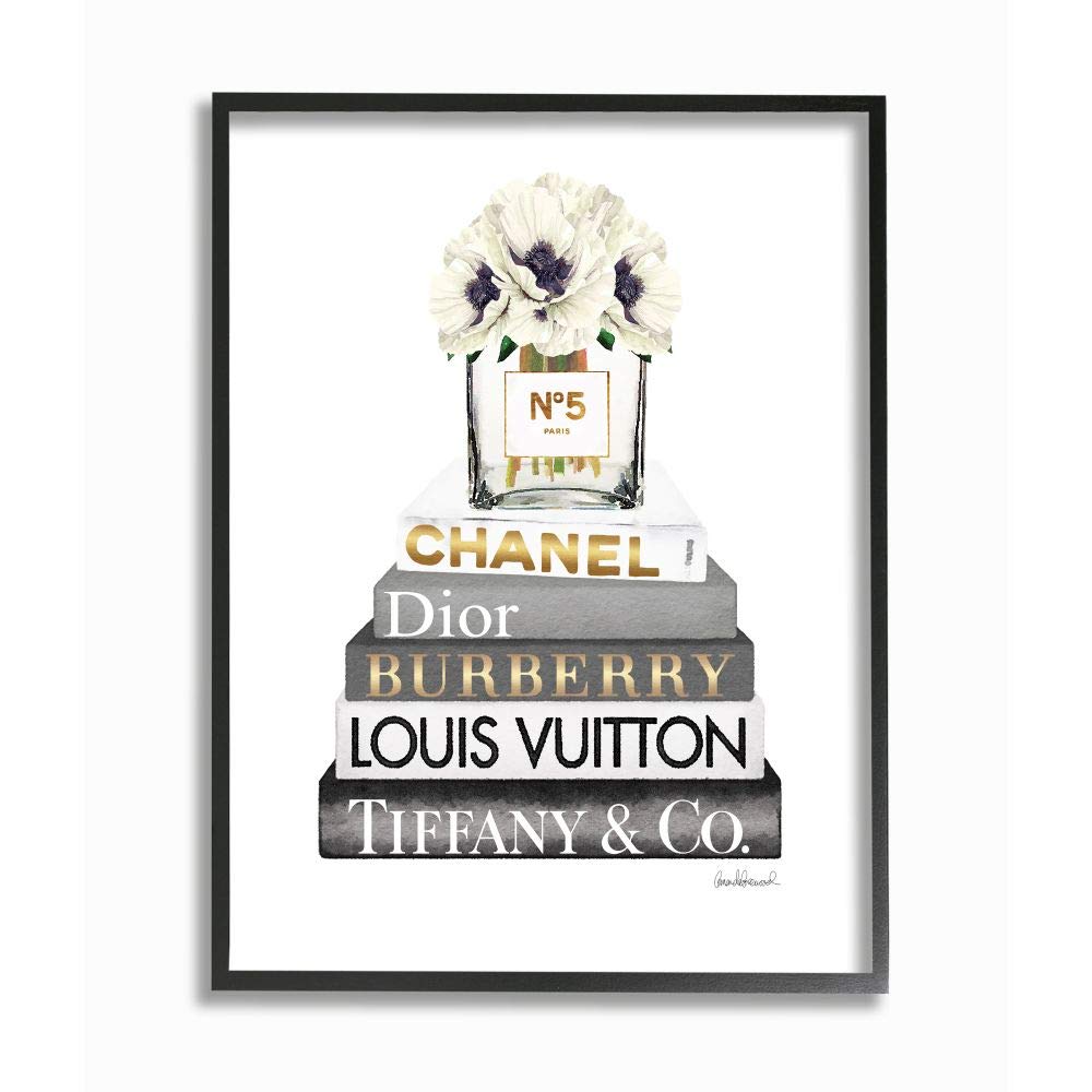 Stupell Industries Blooming White Floral Display on Glam Designer Bookstack Wall Art, 16 x 20