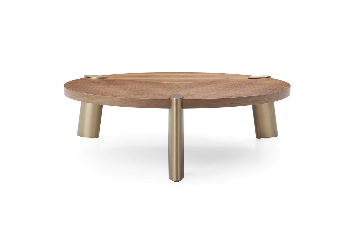 HomeRoots 55' Natural and Gold Solid Wood Round Coffee Table