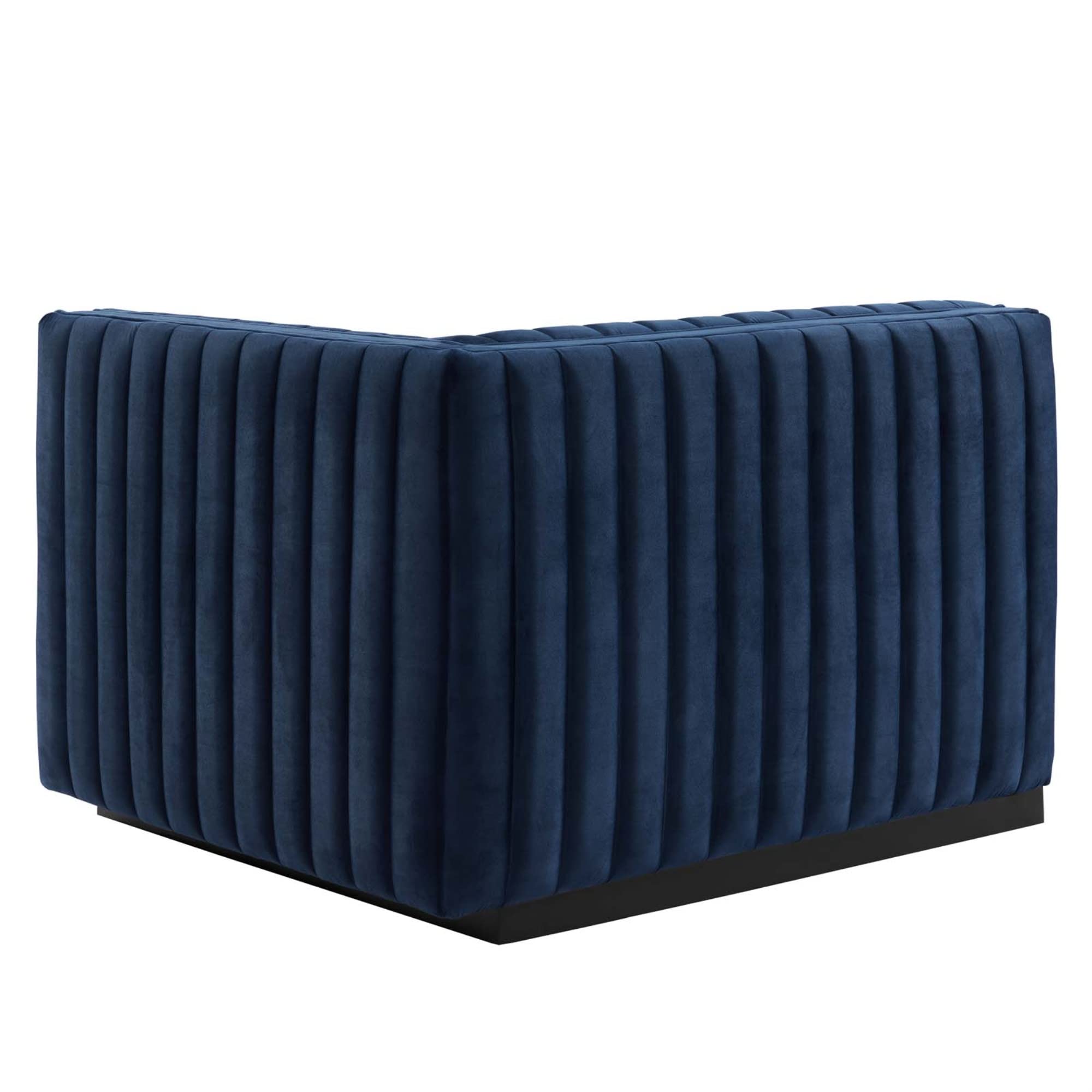 Modway Conjure Modern Channel Tufted Velvet Right-Arm Chair In Midnight Blue