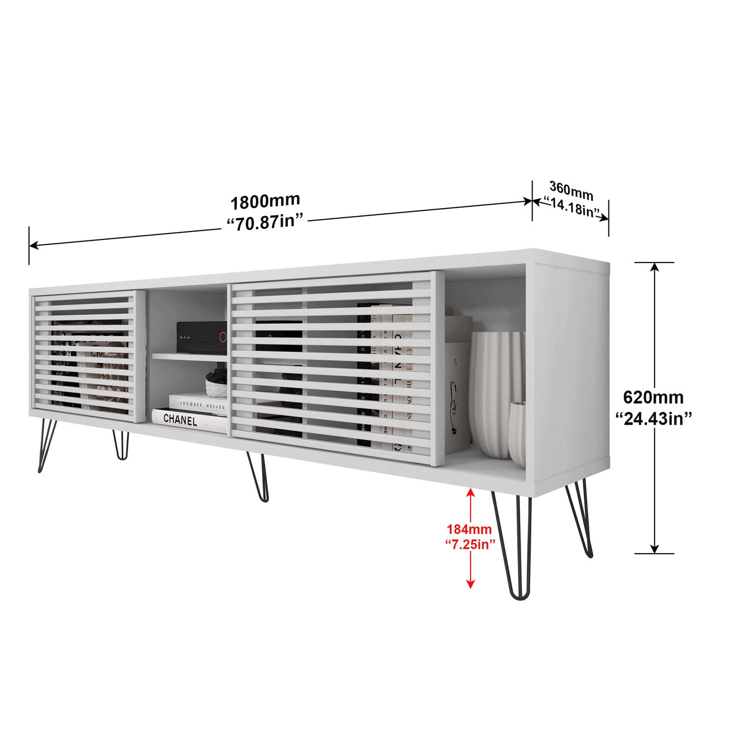 Better Home Products Frizz Mid-Century Modern Tv Stand For Up To 70 Inches Tv In White/Easy Assembly