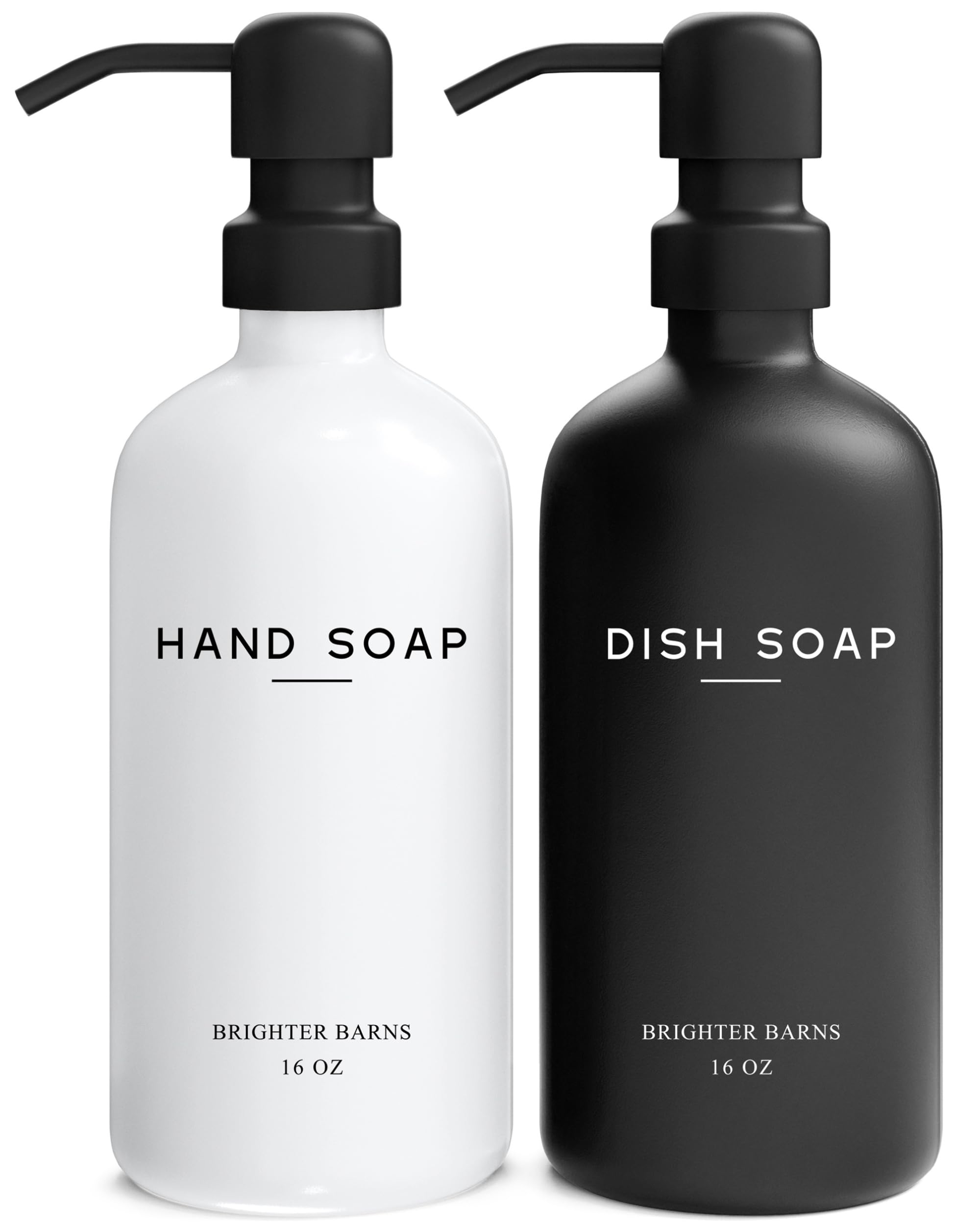 Luxury Glass Hand and Dish Soap Dispenser Set by Brighter Barns - Kitchen Soap Dispenser Set with Stainless Steel Pump - Liquid 