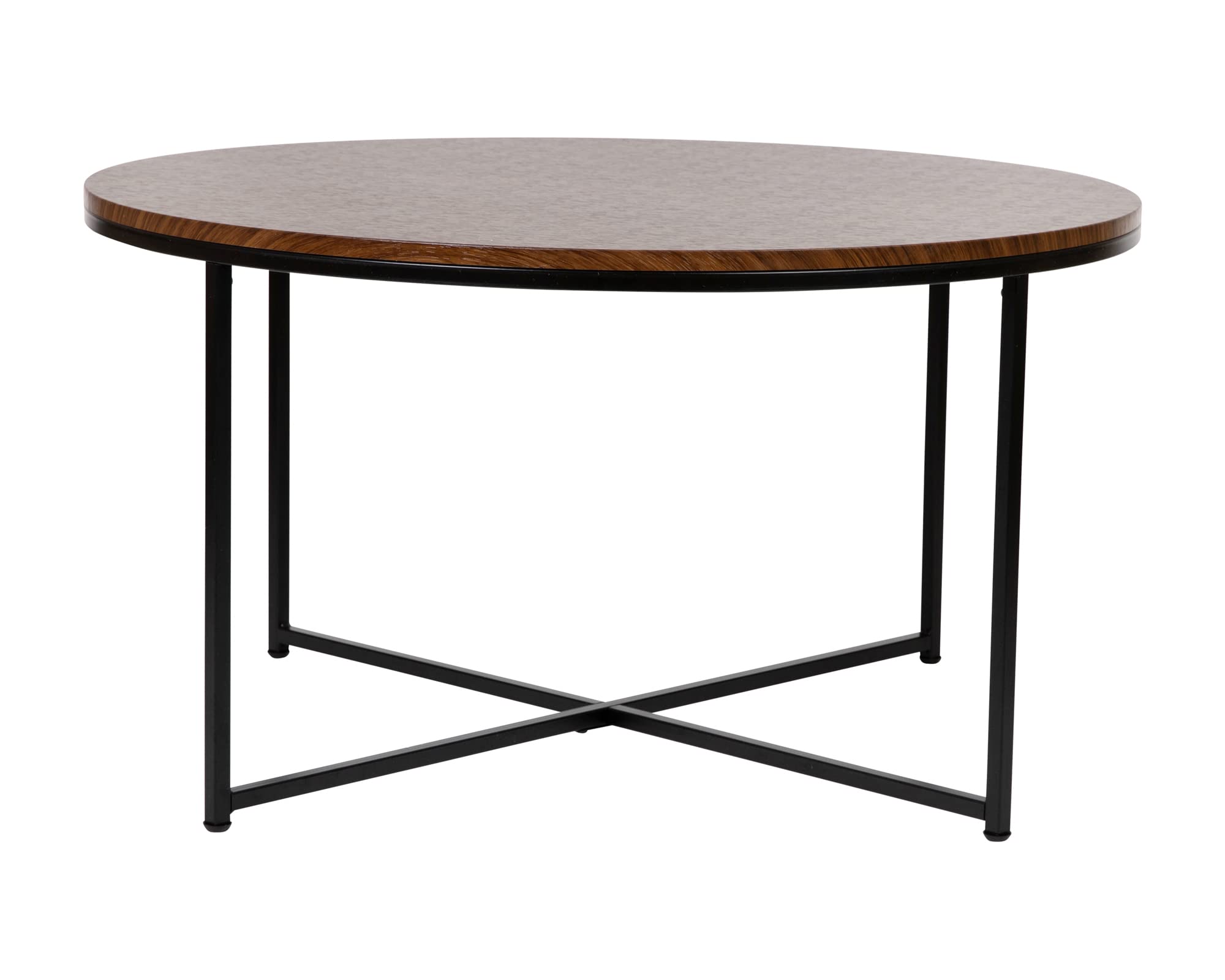 Flash Furniture Hampstead Collection Coffee Table - Modern Walnut Finish Coffee Table - Crisscross Matte Black Frame