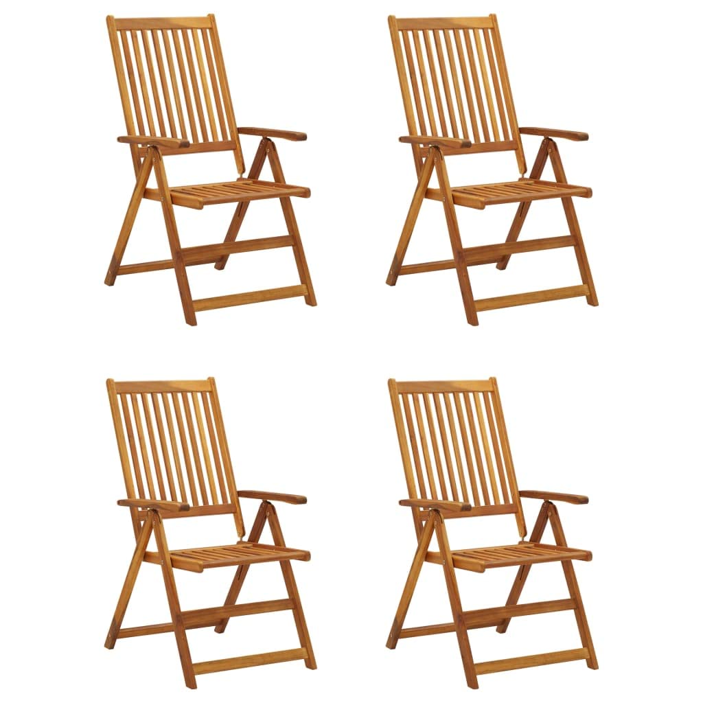 vidaXL Set of 4 Patio Reclining Chairs with Cushions - Solid Acacia Wood Construction, Adjustable Backrest, 5 Reclining Positions, Foldable Design for Easy Storage