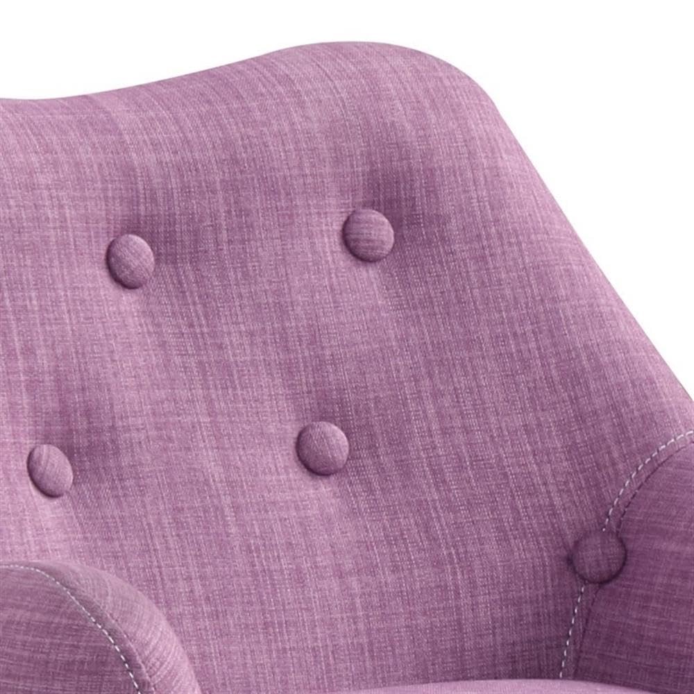 Lilola Home Fenix 19.5&quot; W Pink Linen Kids Armchair with Button Tufted Back and Wooden Legs
