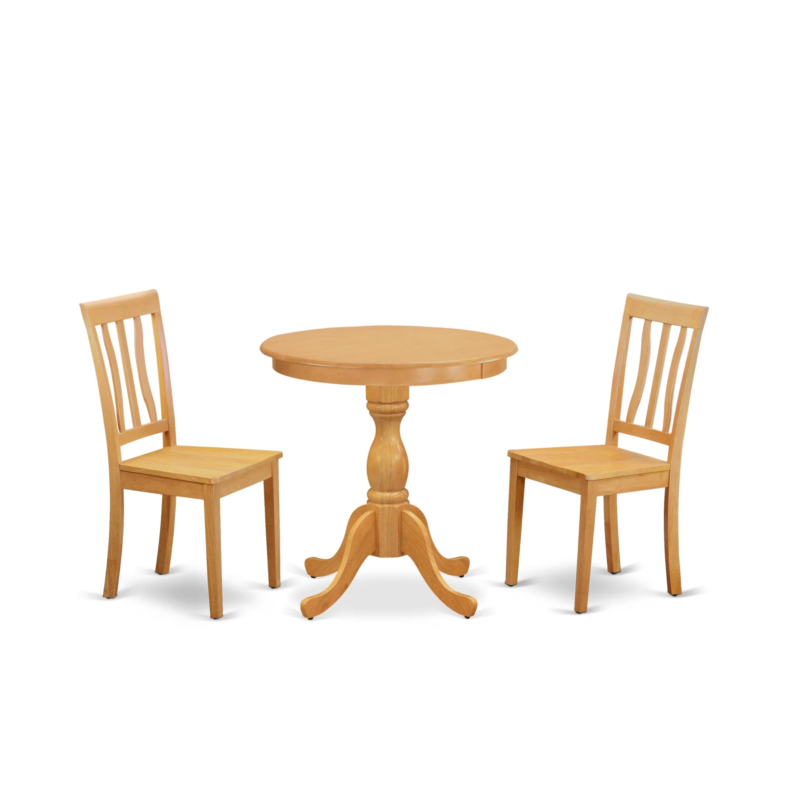 East West Furniture Esan3-Oak-W 3 Piece Kitchen Table Set For Small Spaces Contains A Round Dining Table With Pedestal And 2 Dining Room Chairs, 30X30 Inch, Oak
